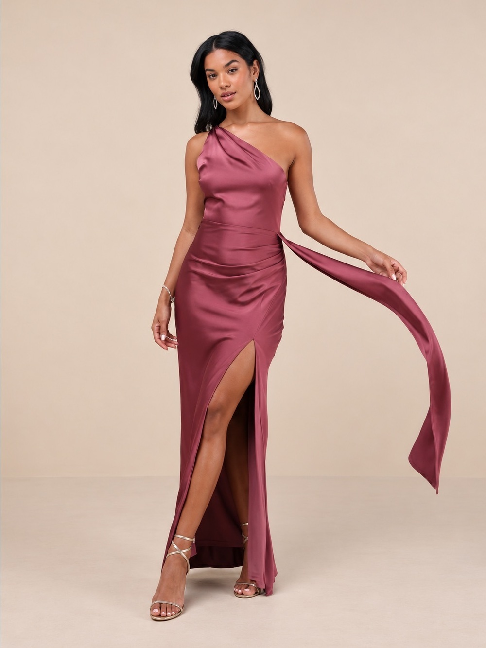 LULU's Sexy Prom Wedding Bridesmaid Elegant Satin One Shoulder Elegant Gown
